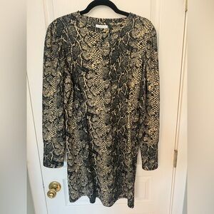 Topshop Black and Cream Snake Print Long Sleeve Dress